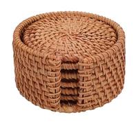Rattan Coasters Set of 6 with Holder Handwoven Cup Base Plates Dishes Pot Insulated Hot Pads 8cm