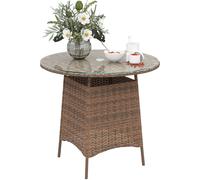 Rattan Coffee Table Brown 80x80x74cm Steel PE Rattan Tempered Glass Top Umb3.8cm
