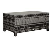 Outsunny Garden Rattan Side Tablewicker Coffee Desk Glass Top Mixed Grey, Grey