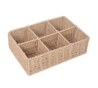 Rattan Compartment Basket Desk Organizer: Woven Divided Basket Wicker Storage Basket Decorative Cosmetics Boxes Coffee Condiment Sugar Packets Tea Bags Holder for Shelf Countertop