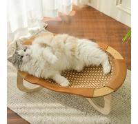 Rattan Cooling Pet Bed, for Indoor Cats Kitten Puppy Sleeping, Wear-resistant Scratch-resistant,with Wooden Frame, Elevated Cat Hammock Free-standing Breathable Cat Sofa