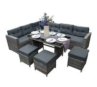 Rattan Corner Dining Set Outdoor Garden Furniture Grey 9-Seater L