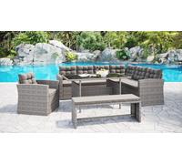 Rattan Corner Outdoor Dining Garden Furniture Set Sofa Table Bench & Single Chair Home Detail Grey One Size