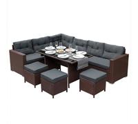 Rattan Corner Set Garden Furniture Brown Sofa Stools Table Waterproof Cushions
