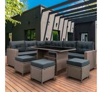 Rattan Corner Set Garden Furniture Grey Sofa Stools Table Waterproof