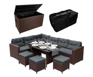 Rattan Corner Set & Garden Storage Box Large Cushion Chest 582L Outdoor