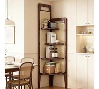 Rattan Corner Shelf - 4 Tier Bamboo Bookshelf, Floor-standing Storage Rack for Small Spaces in Bedroom, Kitchen, Living Room - 90° Right Angle Design