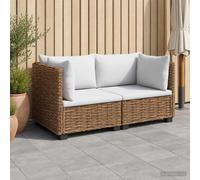 Rattan Corner Sofa 2-Seater Natural Rattan Mahogany Frame 72x72x66cm Cream Set.