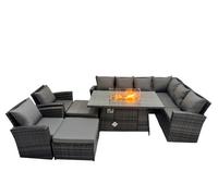 Fimous Rattan Corner Sofa Chair Set Gas Fire Pit Table with 2 Big Footstools in Dark Grey Fimous Dark Grey