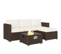 Rattan Corner Sofa Set 5pc Brown & Cream White Steel PE Rattan 66Wx66Dx64Hcm Lge