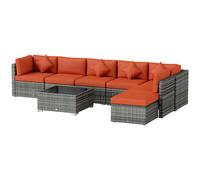 Rattan Corner Sofa Set Orange 8pc PE Rattan Steel Frame 73x73x65cm TemperedGlass