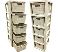 Rattan Cream 5 Drawer Plastic Storage Tower Basket Commodes