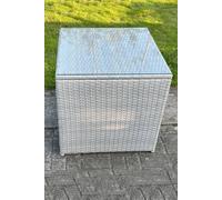 Fimous Light Grey Rattan Cube Side Table Tea Coffee Table Outdoor Garden Furniture Accessory With Clear Tempered Glass