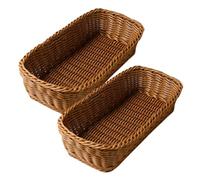 Rattan Cutlery Basket Set - 2 Pcs Woven Plastic Tray for Kitchen Utens Serving Basket for Bread & Vegetables Stylish Storage Solution for Cookware