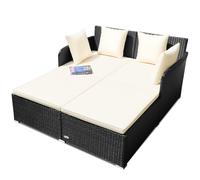 Rattan Daybed Outdoor Furniture w/ Spacious Seat & Upholstered Cushion