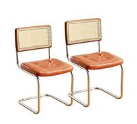 Rattan Dining Chairs Set Of 2,Mid Century Modern Kitchen & Dining Room Chair With Cane Backrest,Comfy Leather Upholstered Accent Desk Chair With Metal Legs(23.83"D x 16.35"W x 34.07"H, Brown)