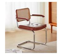 Rattan Dining Chairs With Armrest, Mid Century Modern PU Leather Dining Room Kitchen Chairs Handwoven Rattan Cane Back Cafe And Hotel Leisure Chairs(Brown)
