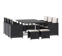 Outsunny 10 Seater Cube Rattan Dining Set W/ Cushions Glass Top Table Black