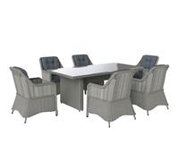 Outsunny 6 Seater Rattan Dining Set With Glass Top Table And Cushions, Grey Grey
