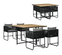 Rattan Dining Set Black 110x110x75cm Steel Wicker 4-Seater Square Patio Outdoor