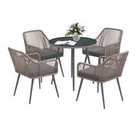 Rattan Dining Set Light Brown Steel PE Rattan Polyester Tempered Glass Φ80x74Hcm