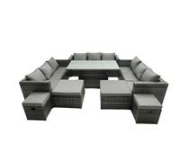 Rattan Dining Table Sofa Set with 4 Stools Outdoor 13 Seat Fimous Dark Grey One Size