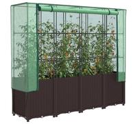 (black) vidaXL Raised Bed with Greenhouse Cover Plant Box Garden Planter Rattan Look
