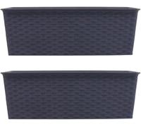 Rattan-Effect Rectangular Planter Box Random Colour | Plastic Pot for Indoor & Outdoor Use on Balconies, Patios, Gardens | Lightweight Plant Container for Flowers and Greens (Pack of 2)