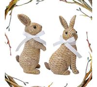 Rattan Effect Resin Bunny Easter Decor - Woven Rattan Rabbit Statue for Spring, Easter Garden Sculptures, Collectible Figurine for Home, Patio, Desktop, Yard & Farmhouse Decor (1 Pair)