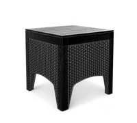 Rattan Effect Square Garden Side Table - Black