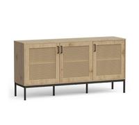 Rattan Effect Wide Sideboard For Living Room, With 6 Storage Shelves