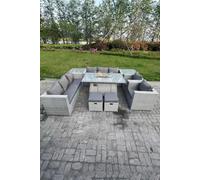 Rattan Fire Pit Garden Furniture Gas Heater Burner Lounge Sofa Dining Set Coffee Table Chairs Stool Fimous Light Grey One Size
