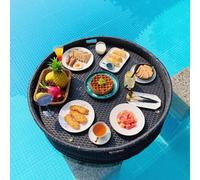 Rattan Floating Breakfast Tray Round Swimming Pool Floating Tray Table Extra Large Water Floating Table For Pool Beach Party