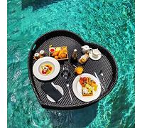Rattan Floating Breakfast Tray - Woven Pool Serving Tray for Food & Drin Perfect for Spas Parties Sandbars & Baths - Slish White & Black Design