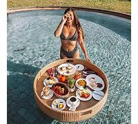 Rattan Floating Tray, Round Floating Serving Trays Table Bar Rattan Woven Floating Food Tray, Pool Serving Trays for Swimming, Sandbars, Spas, Bath, Parties Serving,Apricot