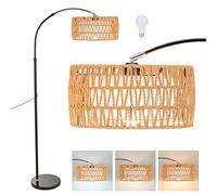 Rattan Floor Lamp for Living Room, Arc Standing Lamps with Foot Switch & Adjustable Hanging, 360° Adjustable Head,Boho Tall Lamp with 3 Color Temperatures, Reading Lamp for Office Bedroom Corner