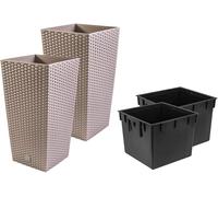 Rattan Flower Pots, Coffee Colour Rattan Design 22.5cm Pair of Pots with Inserts