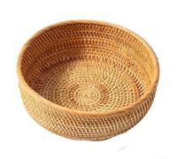 Rattan Fruit Rack, Wooden Fruit Bowl, Hand Woven Severing Tray, Round Rattan Fruit Bowl Storage Basket for Fresh Fruits and Veg(Small 20 * 7.5 cm)