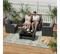 Birchtree Rattan Garden Furniture Set Sofa Armchair Glass Coffee Table 4 Seater Cushion Outdoor Patio Conservatory Rfs02 Black