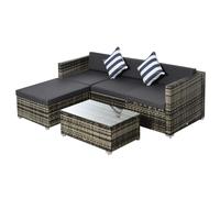 Rattan Furniture Set Wicker Sofa Glass Tempered Tea Table & Cushion Pillows 5PC