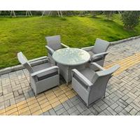 Rattan Furniture Set with 1 Big Round Coffee Table & 4 Seater Chairs Fimous Light Grey One Size