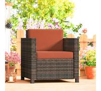 Rattan Garden Armchair Wicker Single Garden Chair with Cushion, Grey
