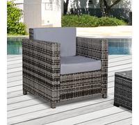 Rattan Garden Armchair Wicker Single Garden Chair with Cushion, Grey