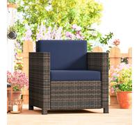 Rattan Garden Armchair Wicker Single Garden Chair with Cushion, Grey