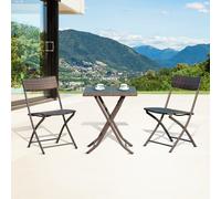 Rattan Garden Bistro Set Coffee 2 Wicker Weave Folding Chairs & 1 Square Table