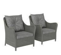 Outsunny 2 Pieces Rattan Garden Chairs, Cushioned Rattan Chairs, Dark Grey, Grey