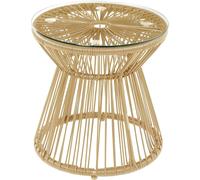 Outsunny PE Rattan End Table, Round Hollow Drum Design Side Table, Natural, Yellow