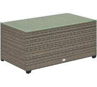 Outsunny Outdoor Coffee Table, Glass Top Rattan Side Table, Dark Grey