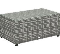 Outsunny Outdoor Coffee Table, Glass Top Rattan Side Table, Light Grey