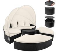 Rattan Garden Day Bed Black/Cream 185cm with Telescopic Table
